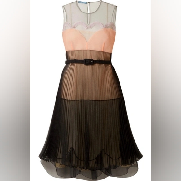 NWT PRADA PLEATED COLORBLOCK ORGANZA DRESS SIZE IT 40 / US 4 - Picture 5 of 15